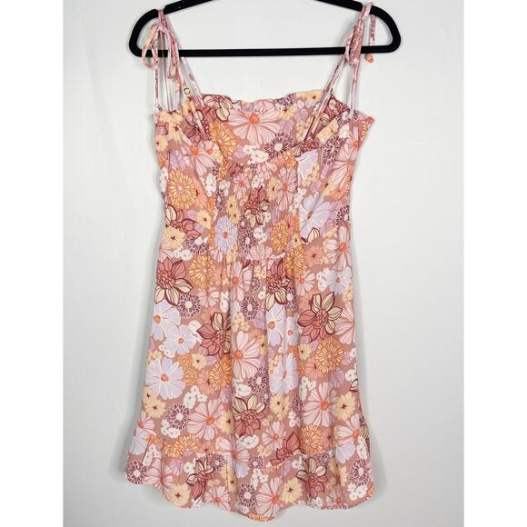 Lola and Grace Small S Pink Orange Floral Tie Strap Skater Dress Smocked Back - Picture 2 of 10